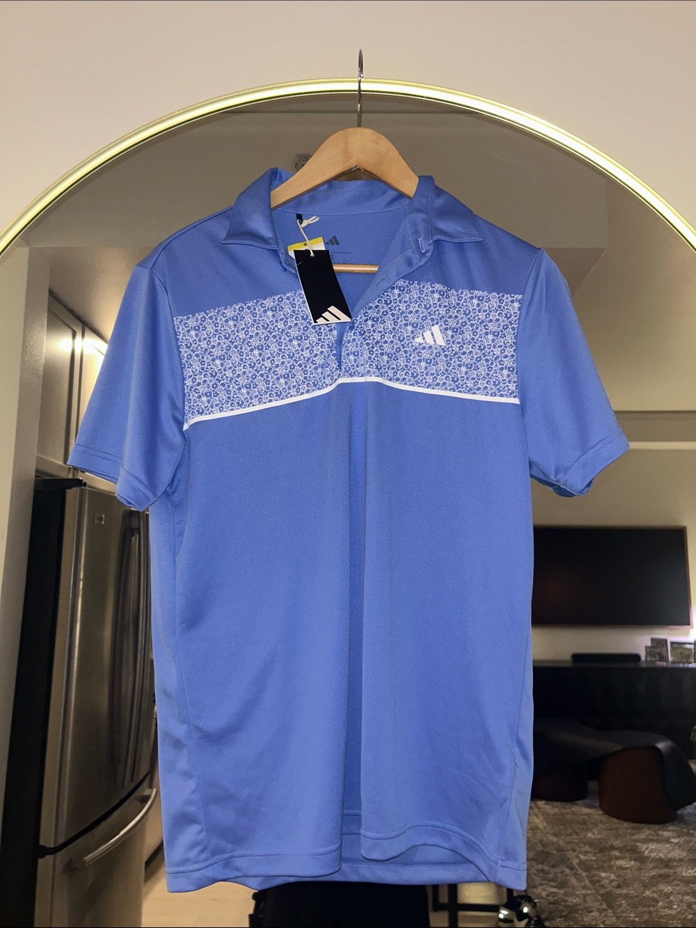 adidas Men’s Light Blue Polo with Patterned Chest Panel